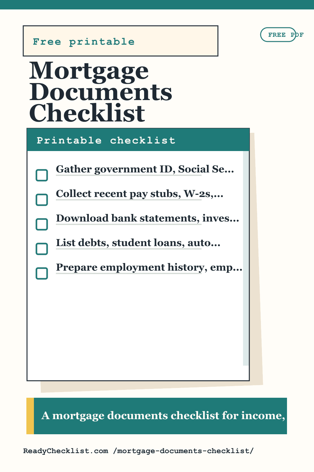 Mortgage Documents Checklist printable checklist template preview