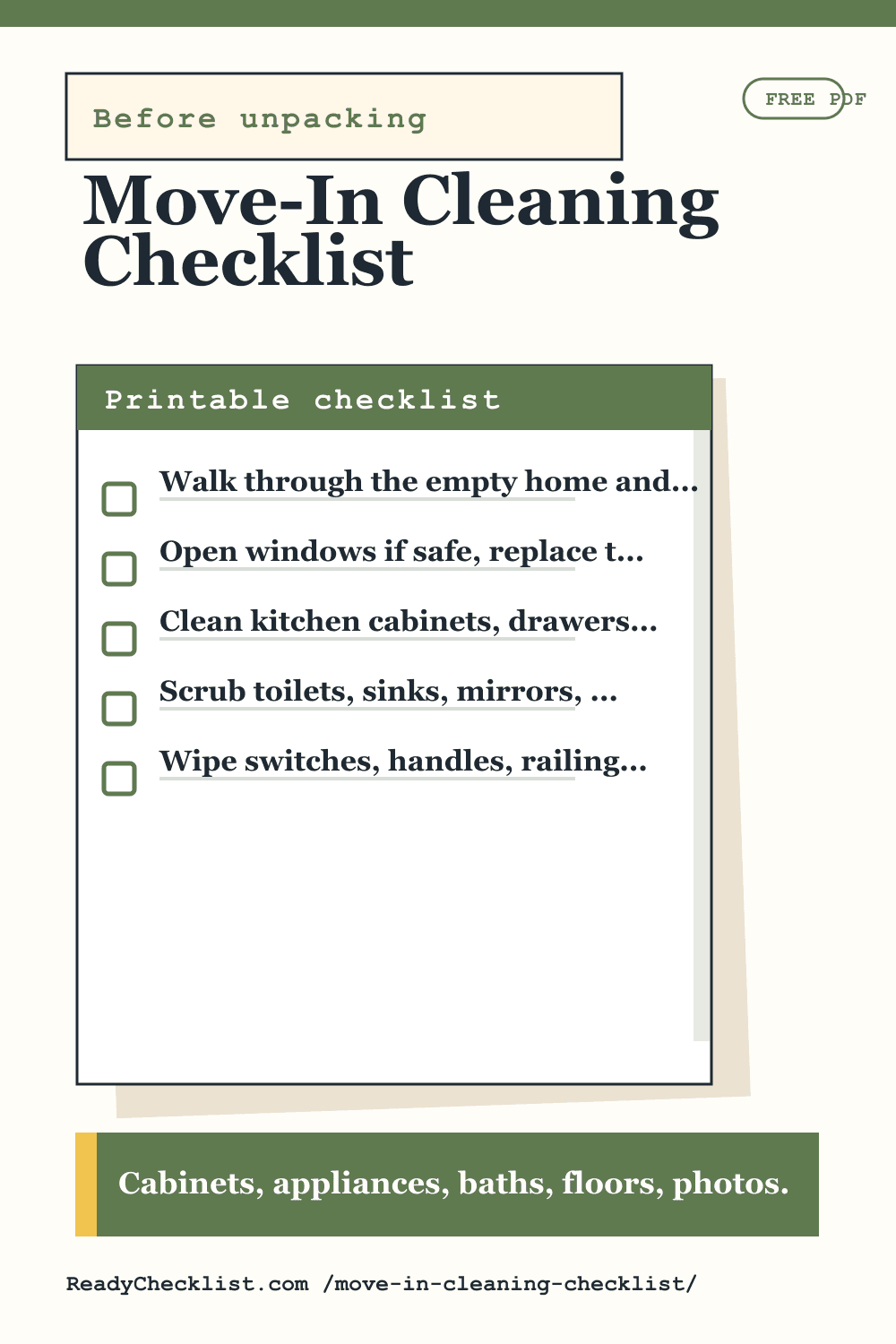 Move In Cleaning Checklist printable checklist preview image