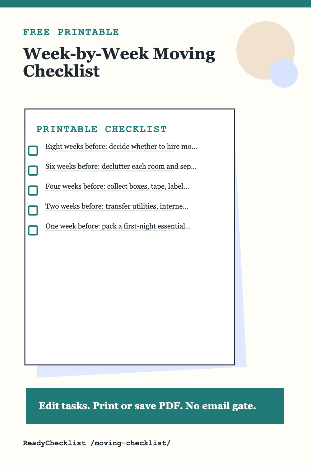 Moving Checklist printable checklist template preview