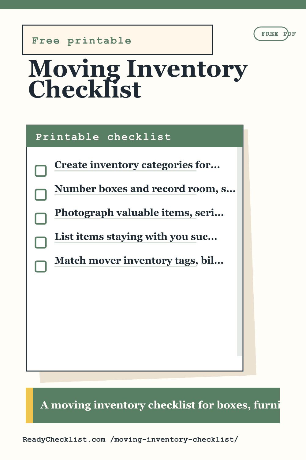 Moving Inventory Checklist printable checklist preview image