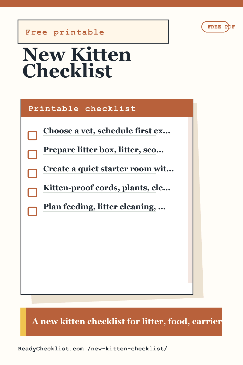 New Kitten Checklist printable checklist template preview