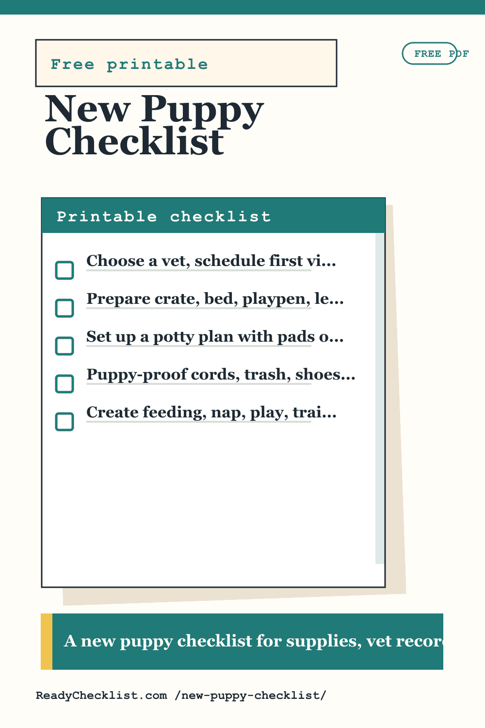 New Puppy Checklist printable checklist preview image
