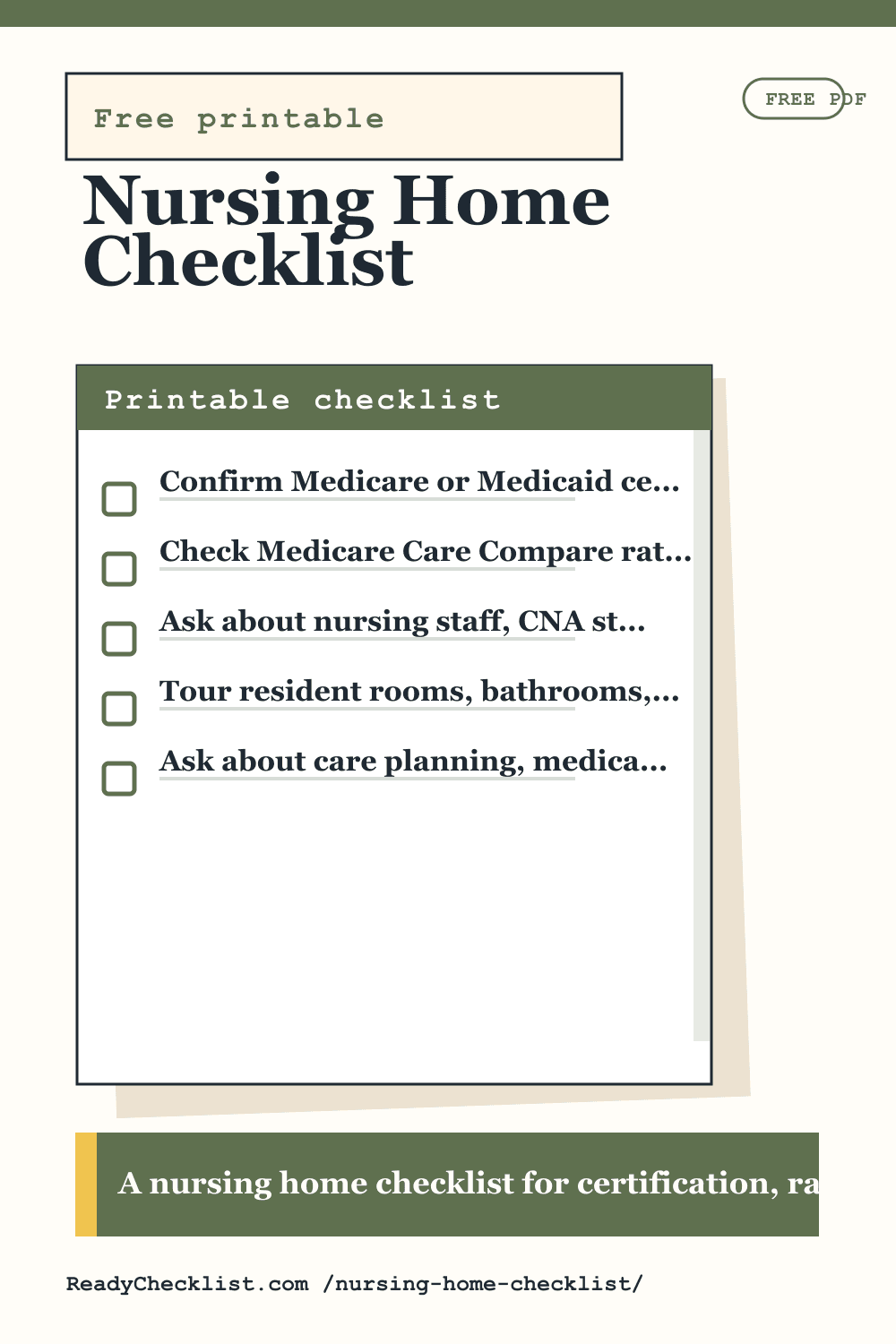 Nursing Home Checklist printable checklist template preview