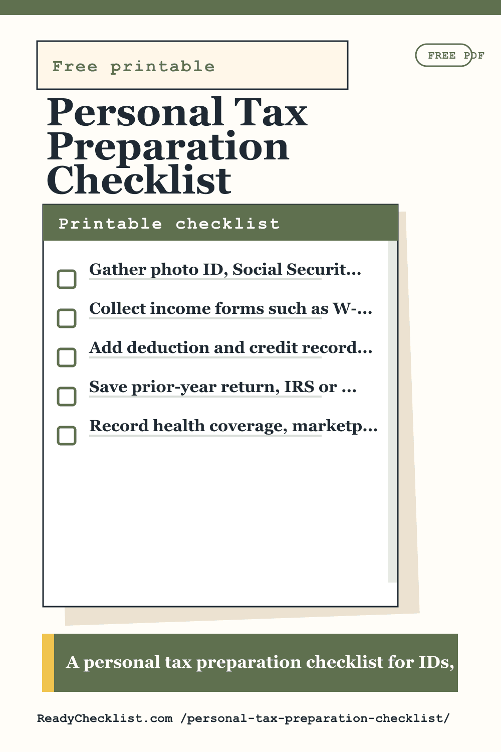 Personal Tax Preparation Checklist printable checklist preview image