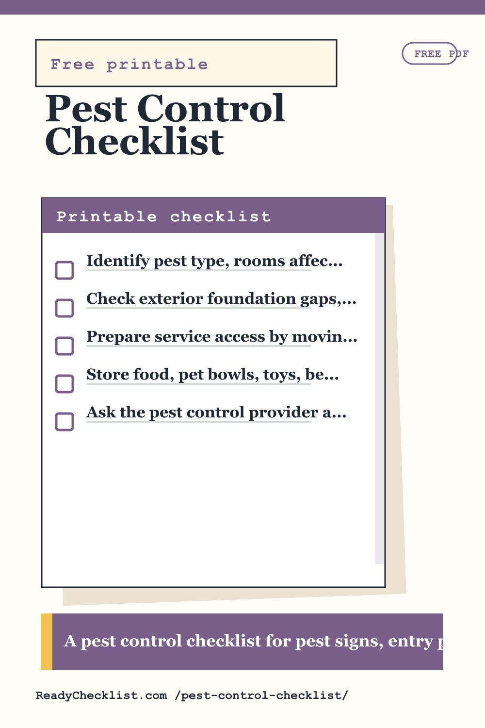 Pest Control Checklist printable checklist template preview