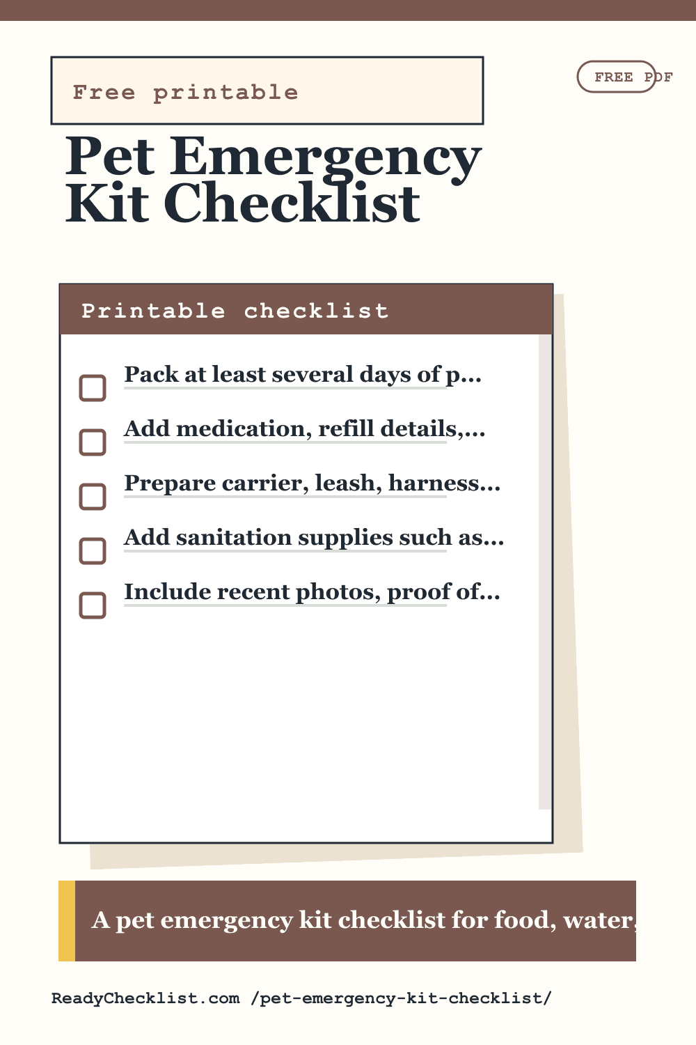 Pet Emergency Kit Checklist printable checklist template preview