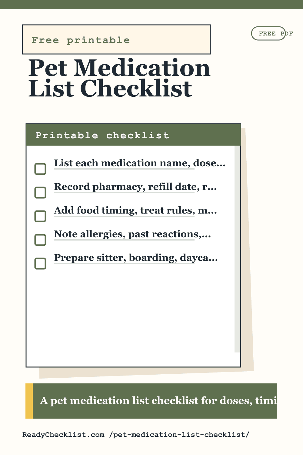 Pet Medication List Checklist printable checklist template preview