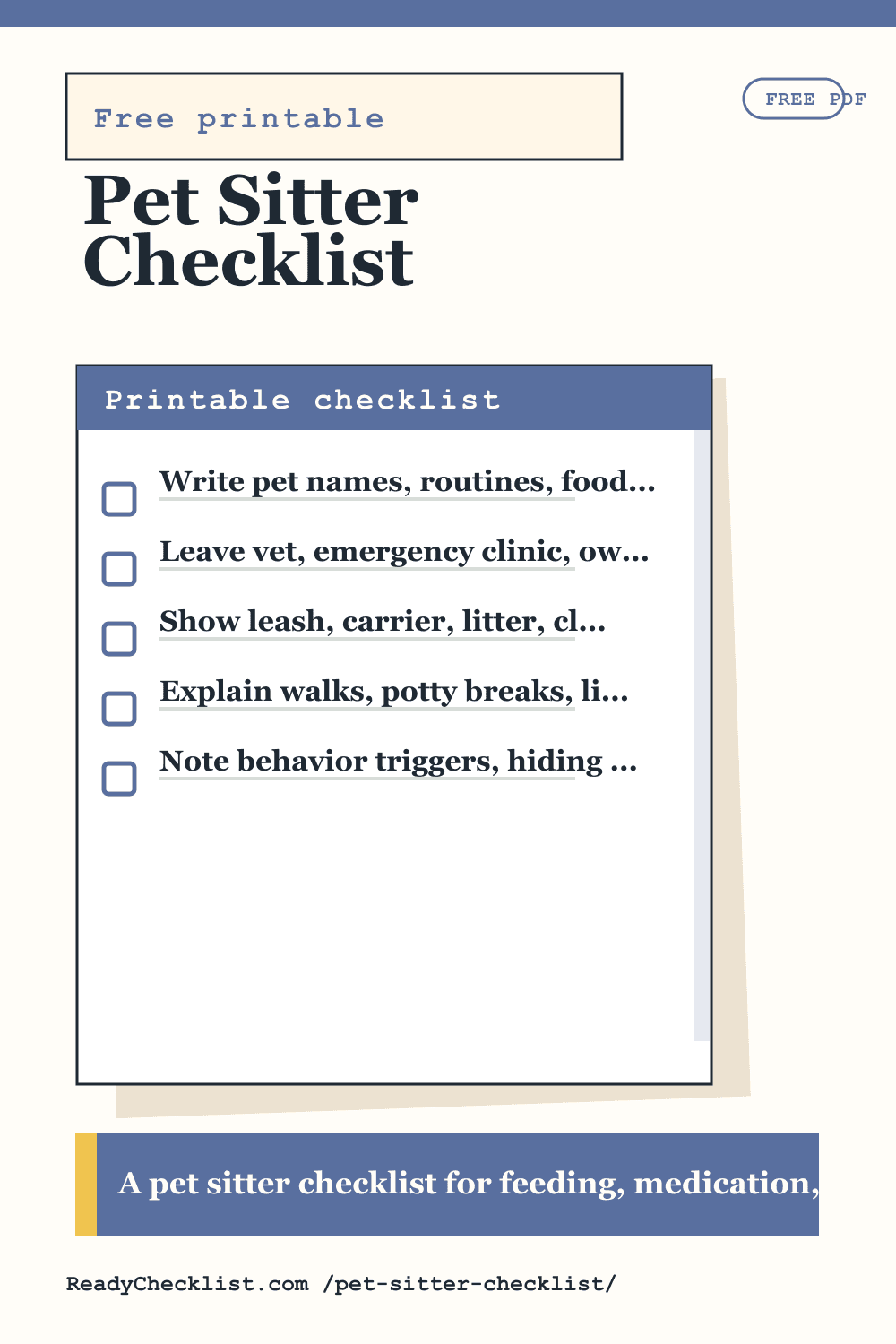 Pet Sitter Checklist printable checklist template preview
