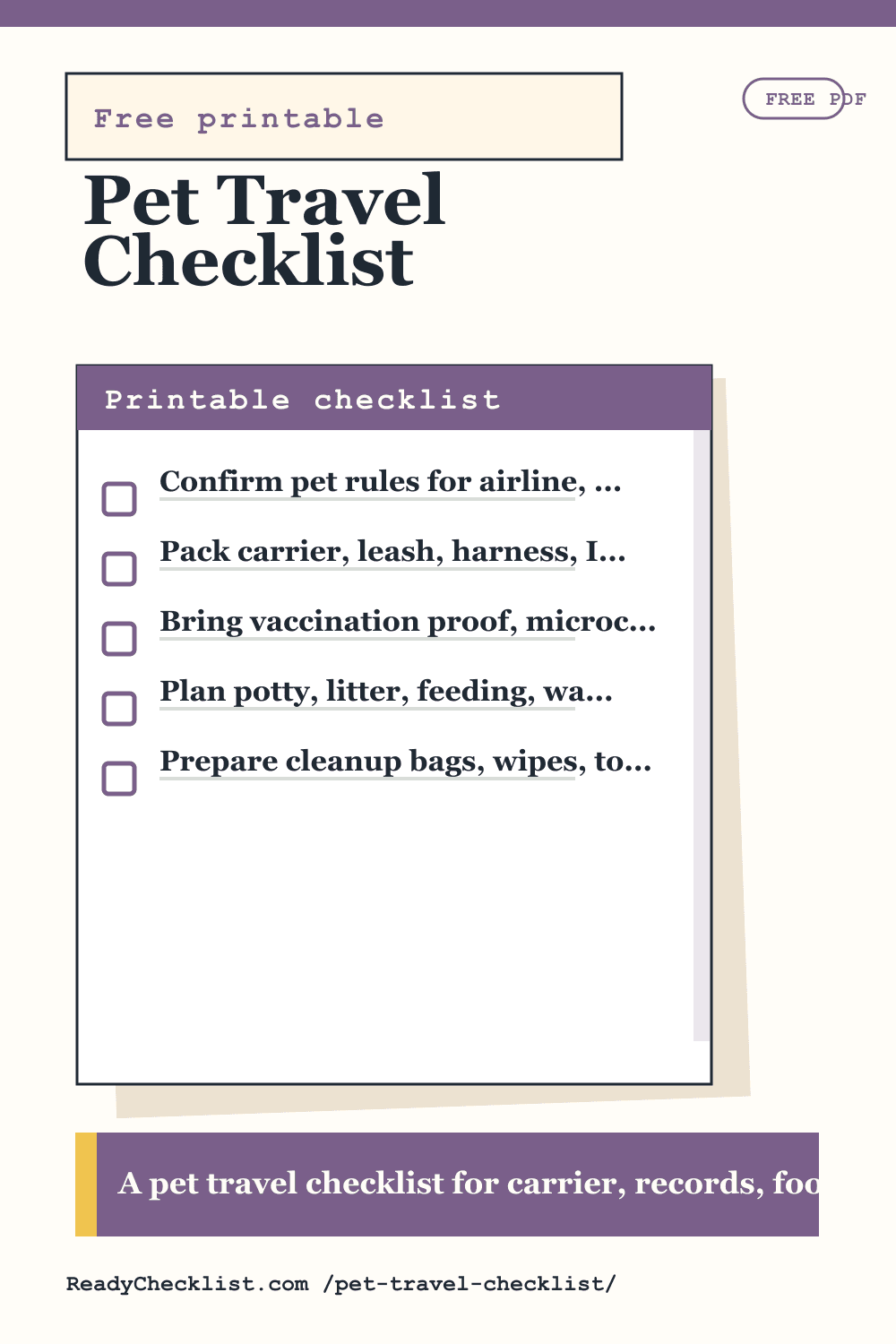 Pet Travel Checklist printable checklist template preview