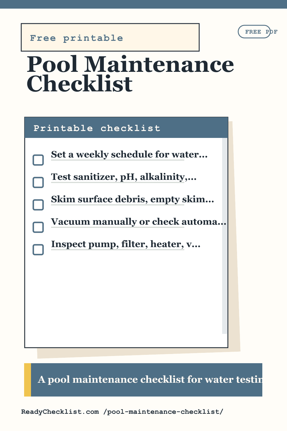 Pool Maintenance Checklist printable checklist template preview