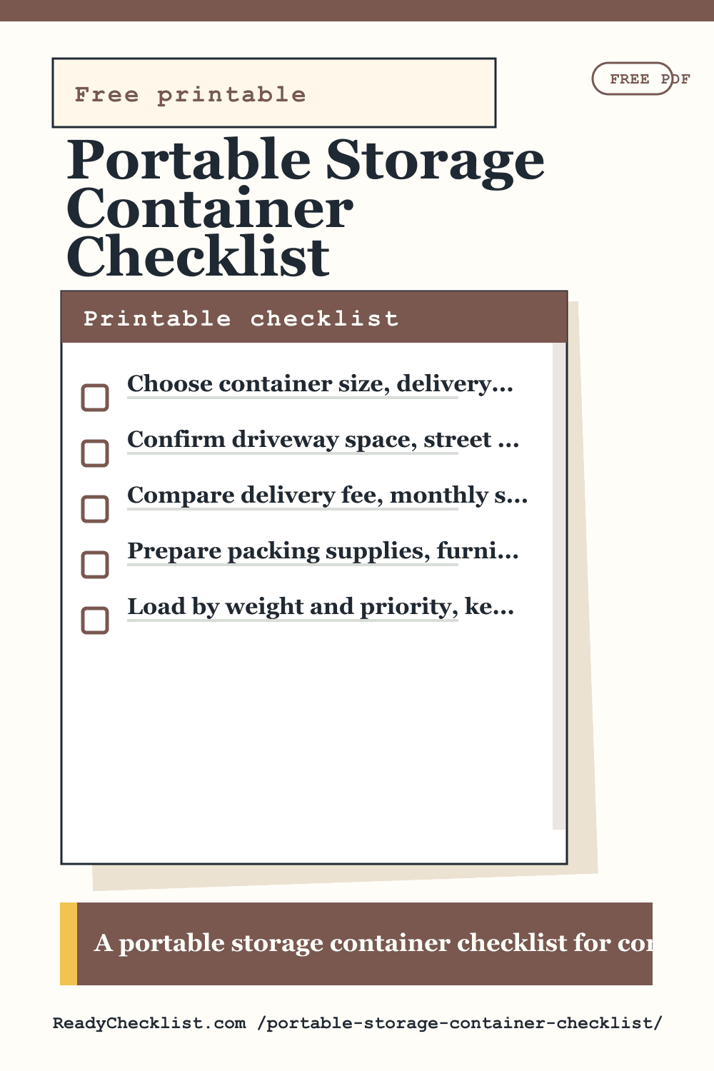 Portable Storage Container Checklist printable checklist template preview