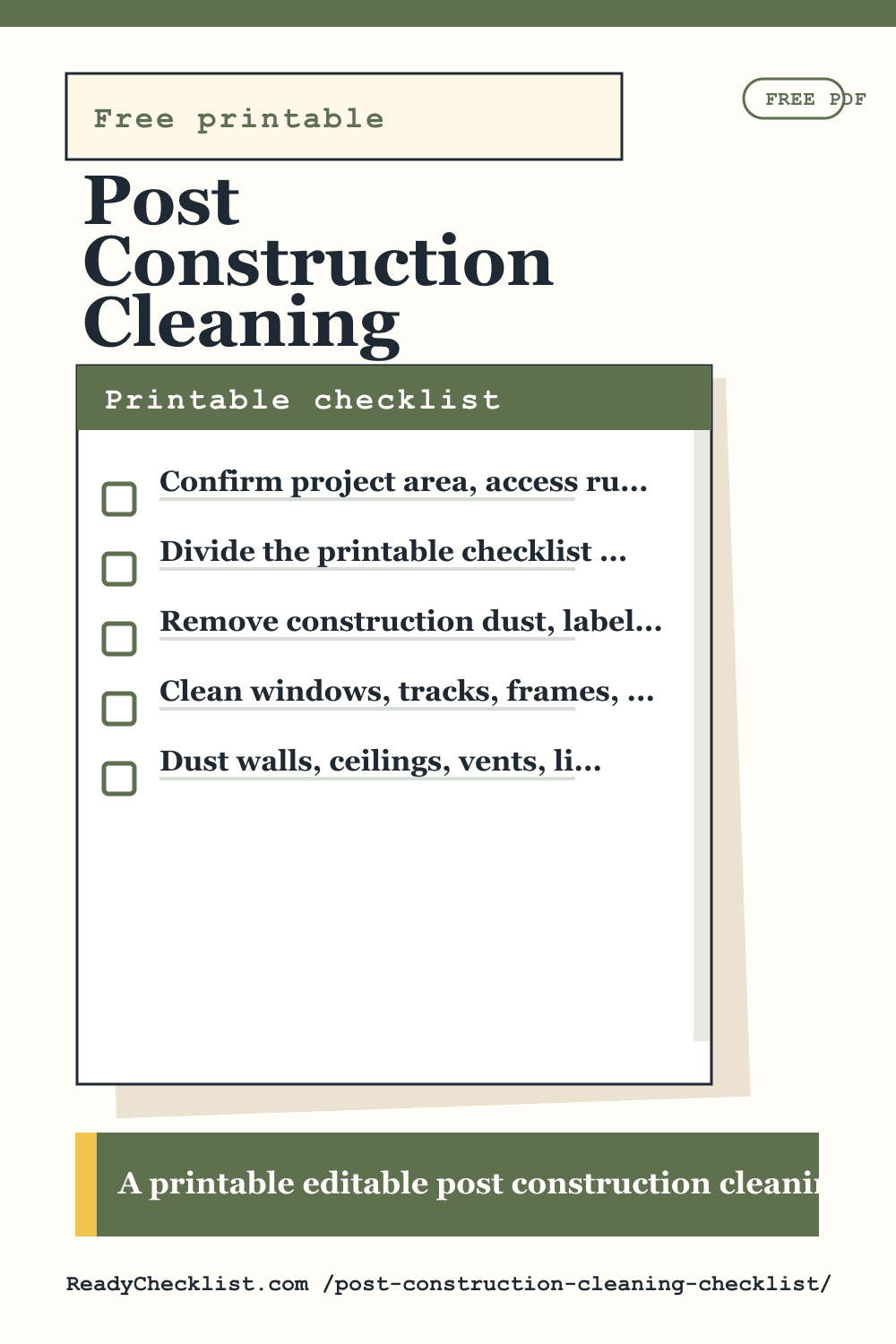 Post Construction Cleaning Checklist printable checklist template preview