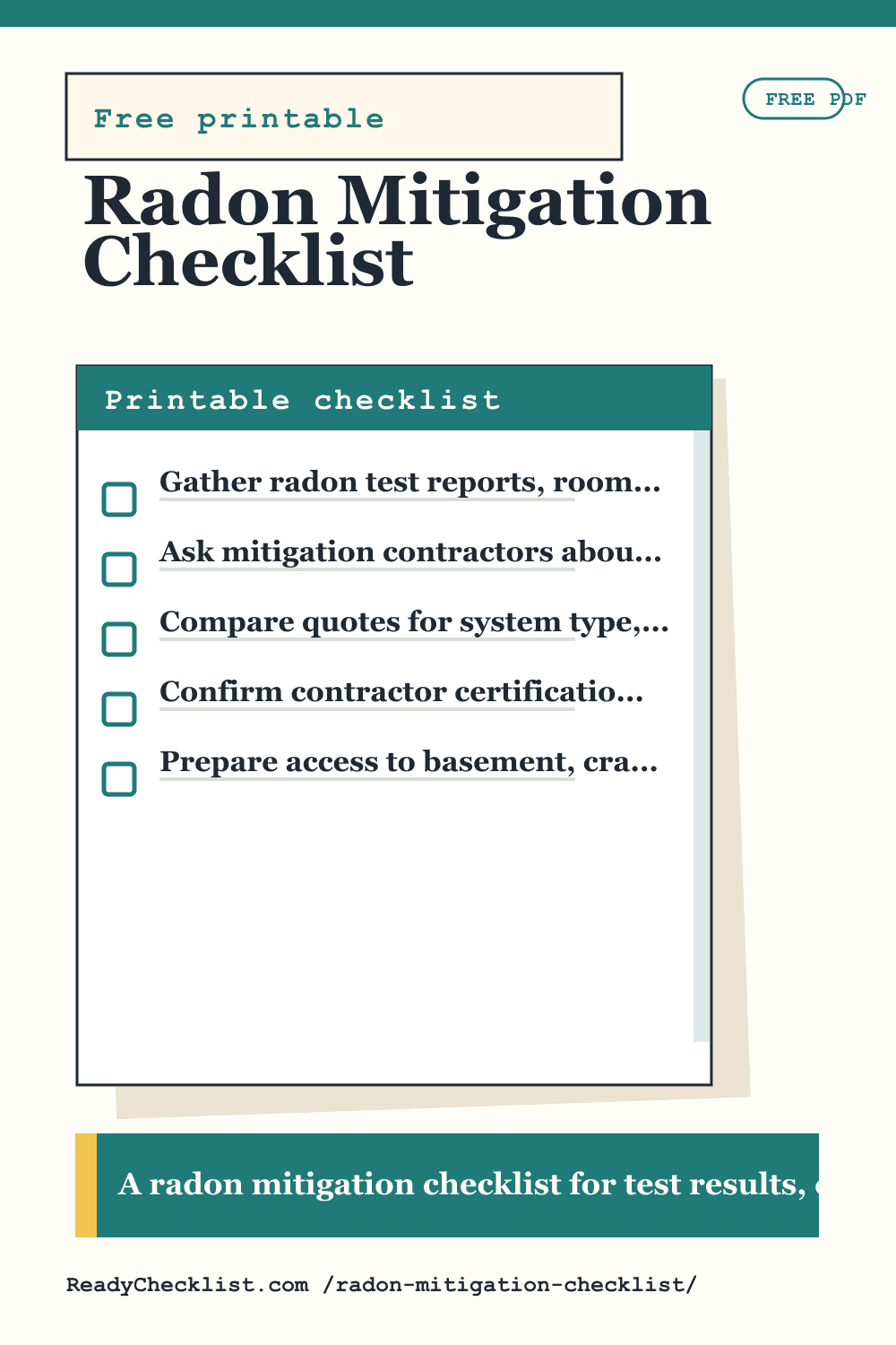 Radon Mitigation Checklist printable checklist template preview