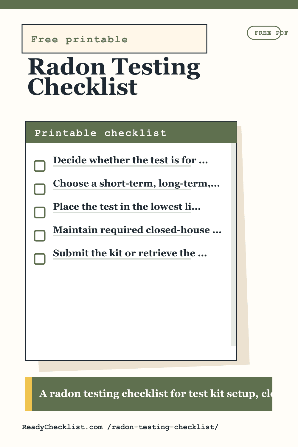 Radon Testing Checklist printable checklist template preview