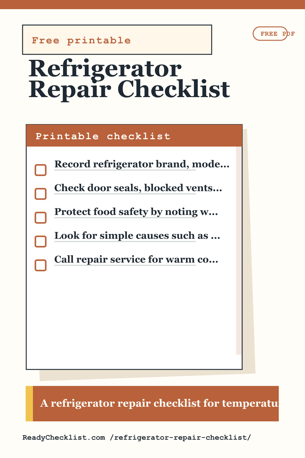 Refrigerator Repair Checklist printable checklist template preview