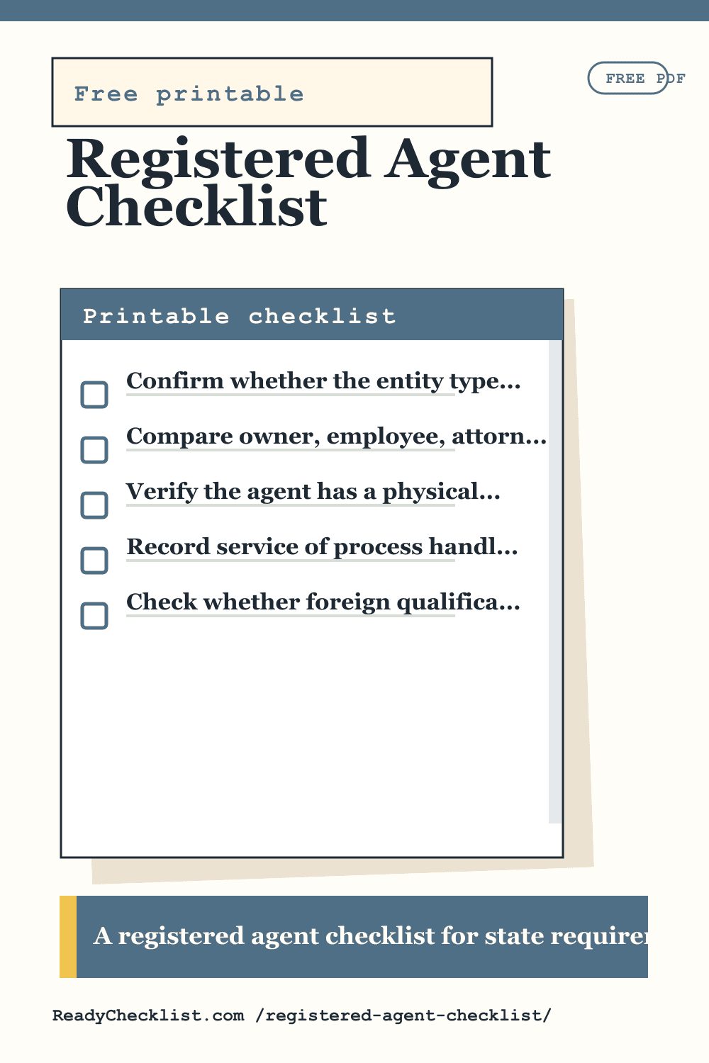 Registered Agent Checklist printable checklist preview image