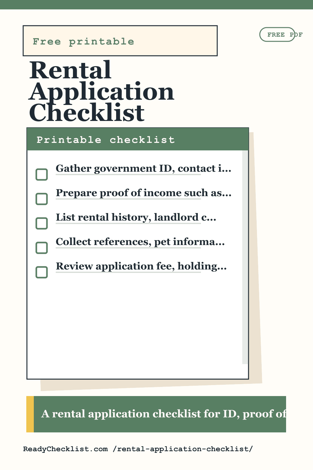 Rental Application Checklist printable checklist template preview