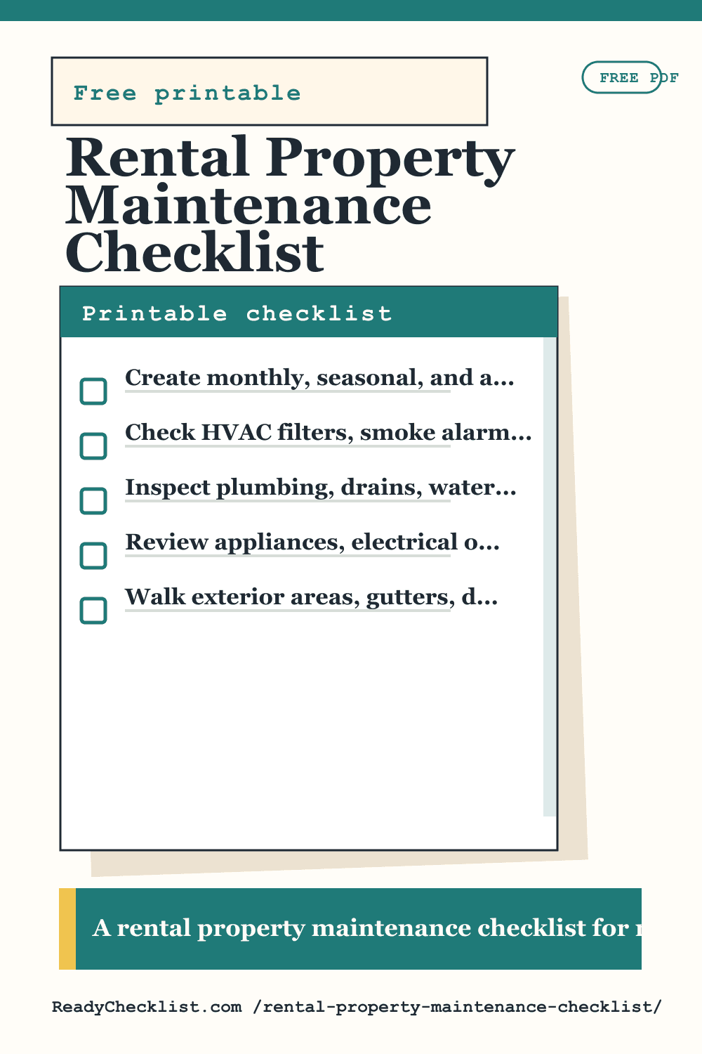 Rental Property Maintenance Checklist printable checklist preview image