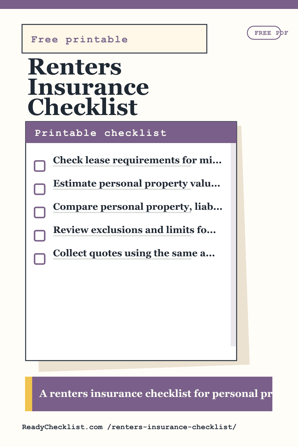 Renters Insurance Checklist printable checklist template preview