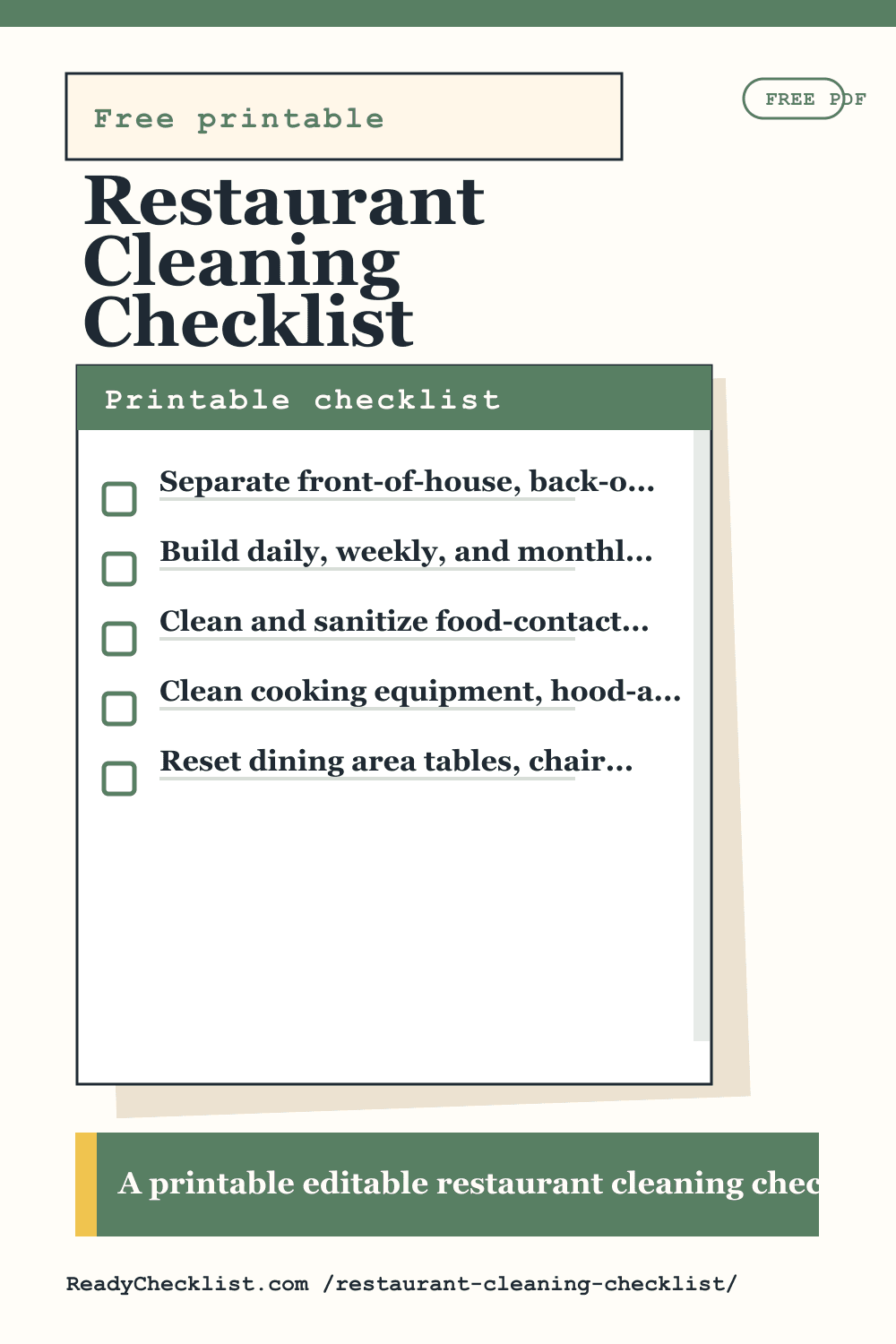 Restaurant Cleaning Checklist printable checklist template preview