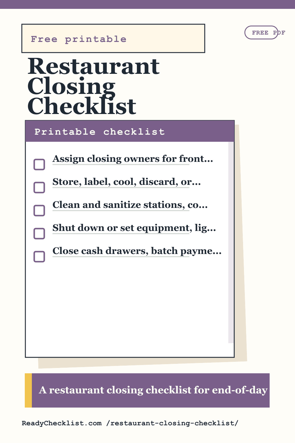 Restaurant Closing Checklist printable checklist template preview