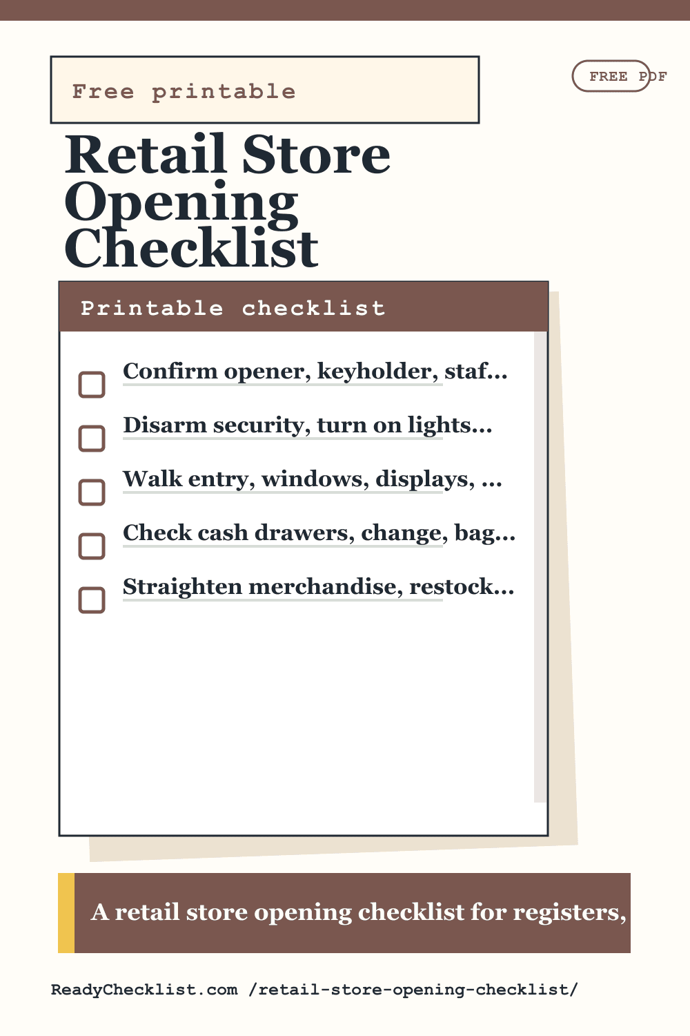 Retail Store Opening Checklist printable checklist template preview