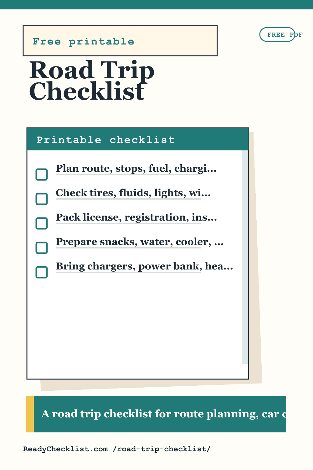 Road Trip Checklist printable checklist template preview