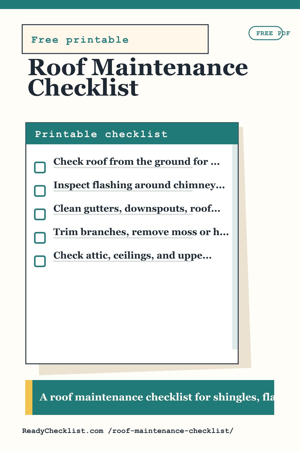 Roof Maintenance Checklist printable checklist template preview