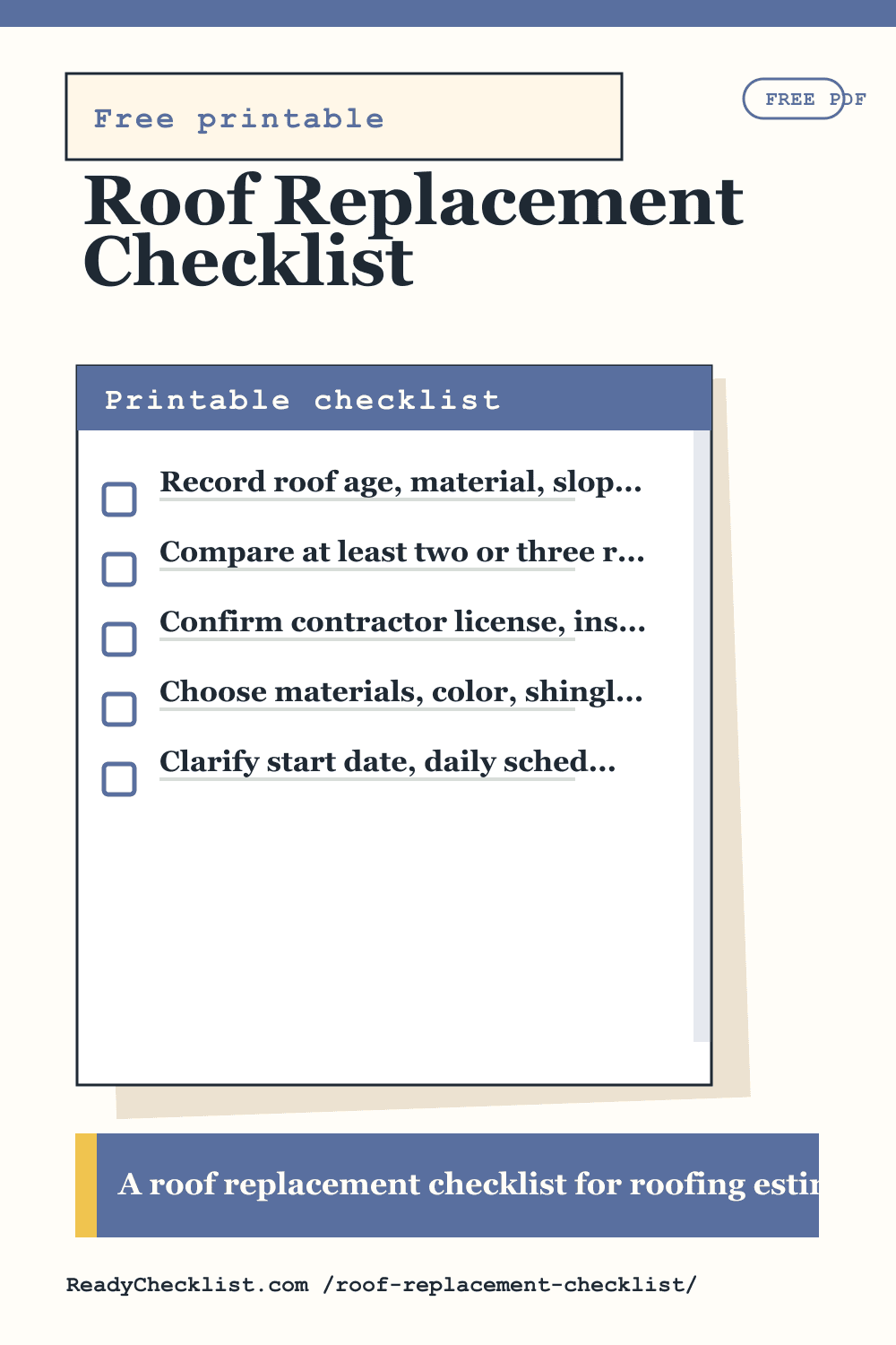 Roof Replacement Checklist printable checklist template preview