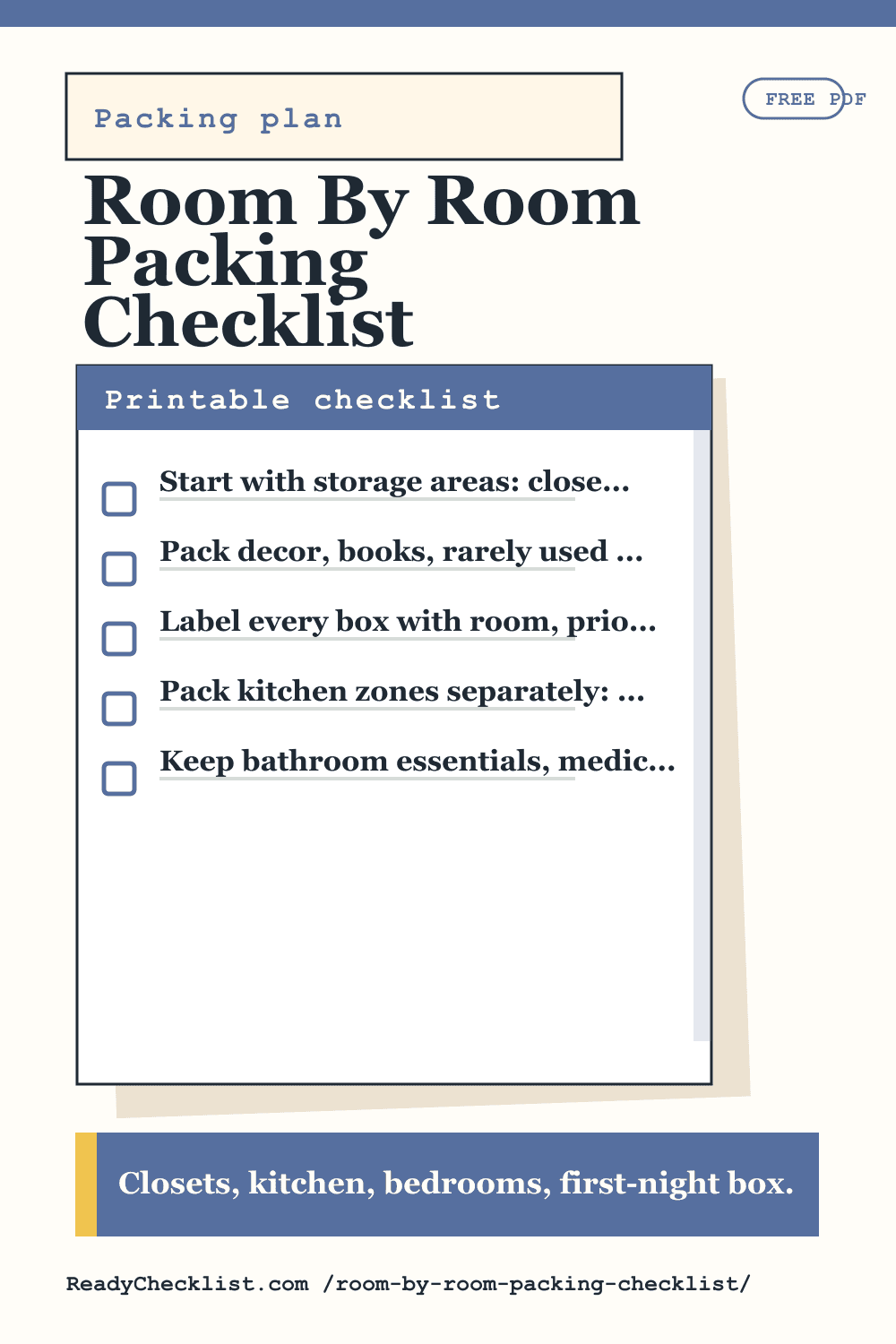 Room By Room Packing Checklist printable checklist template preview