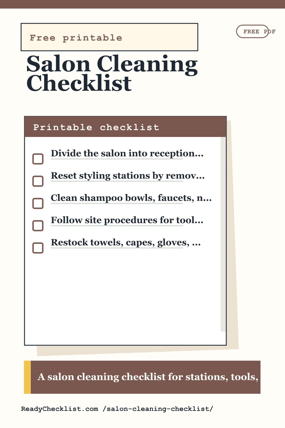 Salon Cleaning Checklist printable checklist template preview