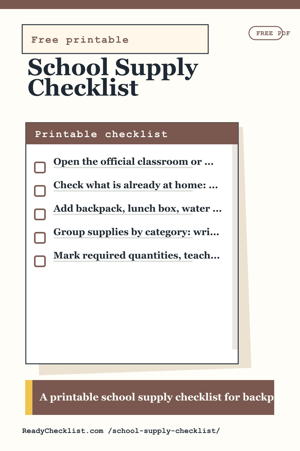 School Supply Checklist printable checklist template preview