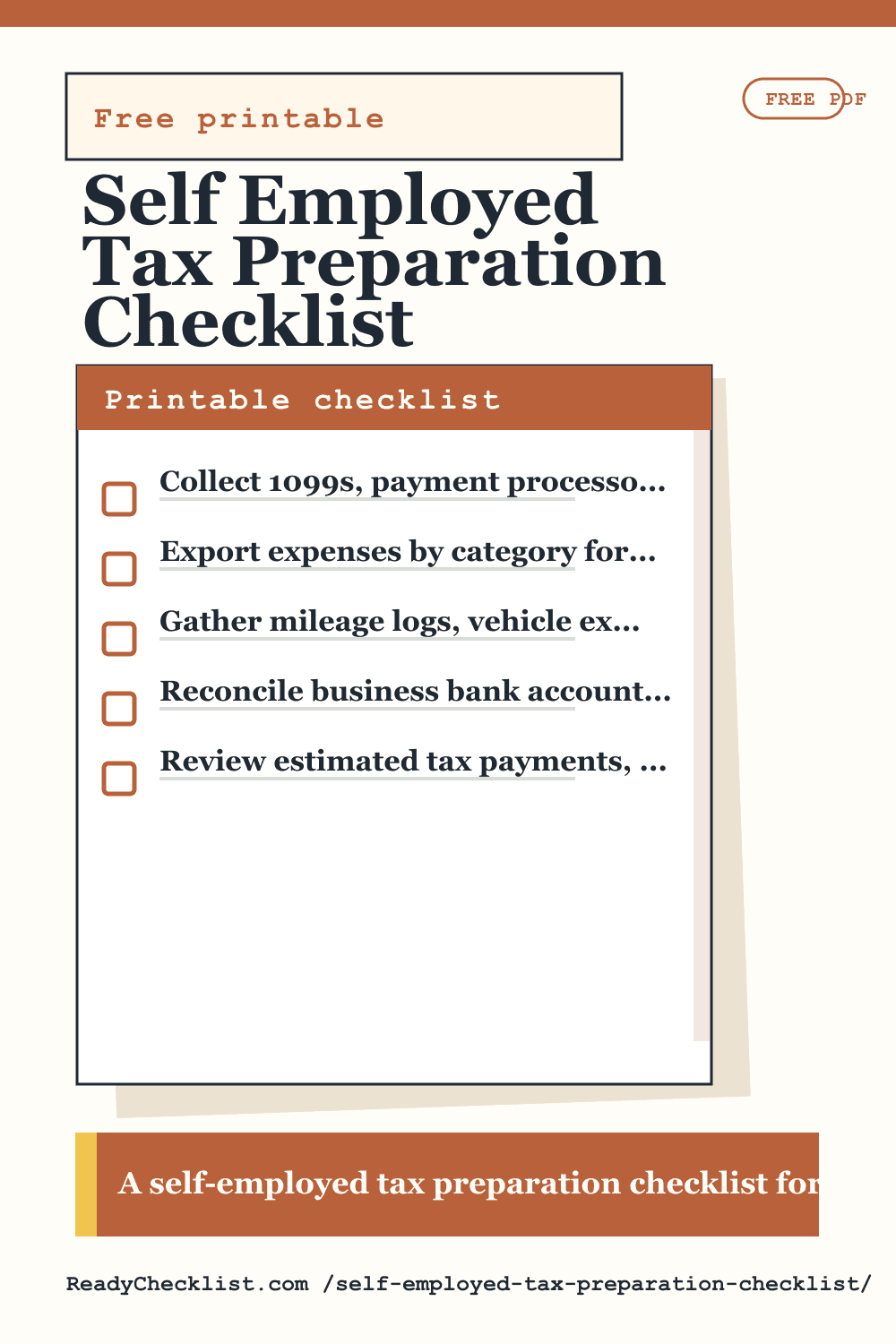 Self Employed Tax Preparation Checklist printable checklist preview image