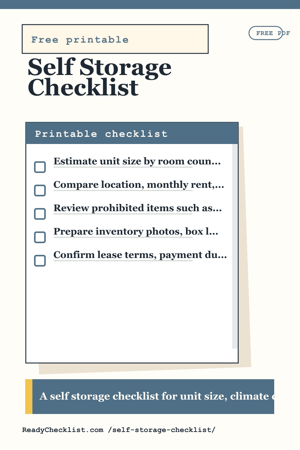 Self Storage Checklist printable checklist template preview