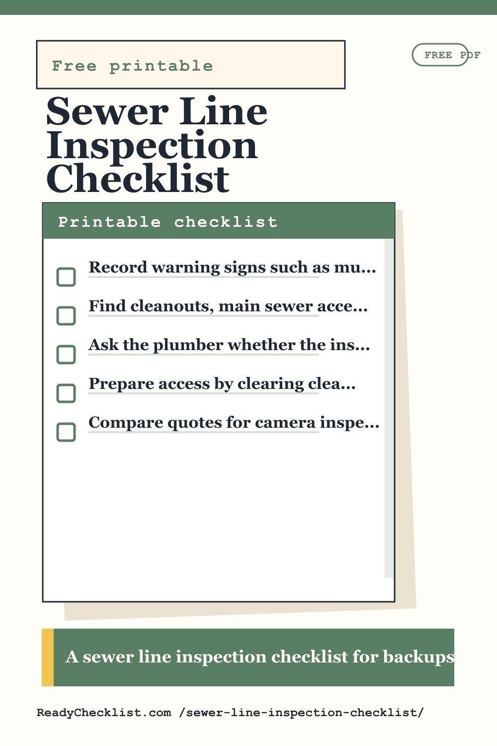 Sewer Line Inspection Checklist printable checklist template preview