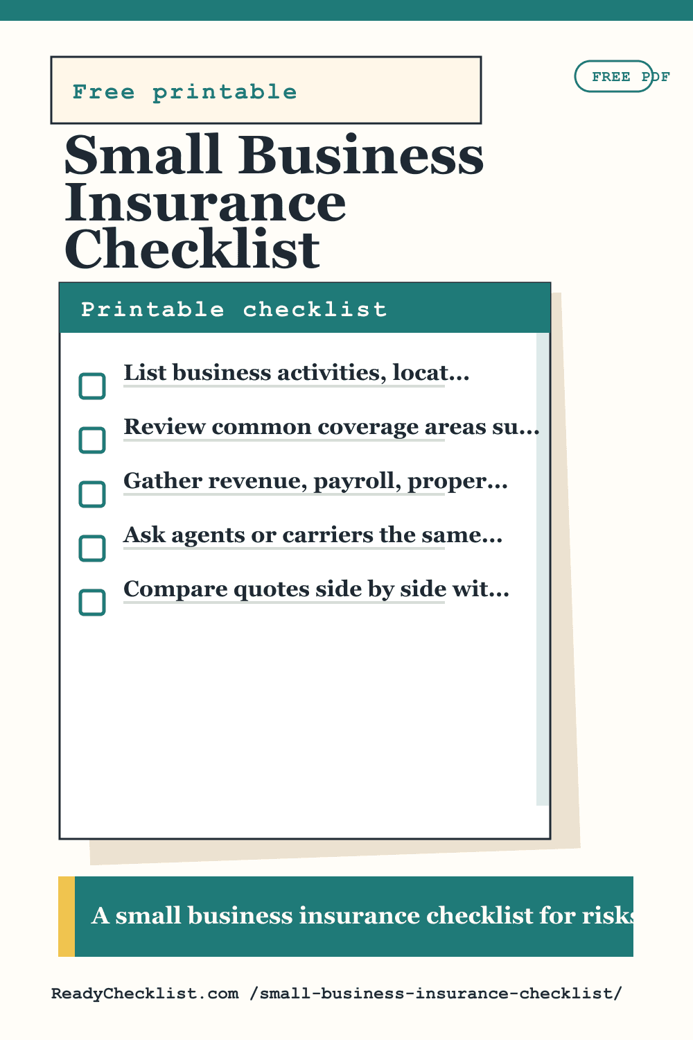 Small Business Insurance Checklist printable checklist preview image
