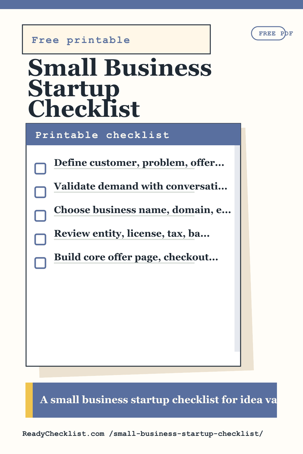 Small Business Startup Checklist printable checklist preview image