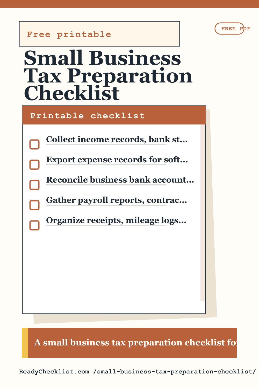 Small Business Tax Preparation Checklist printable checklist template preview