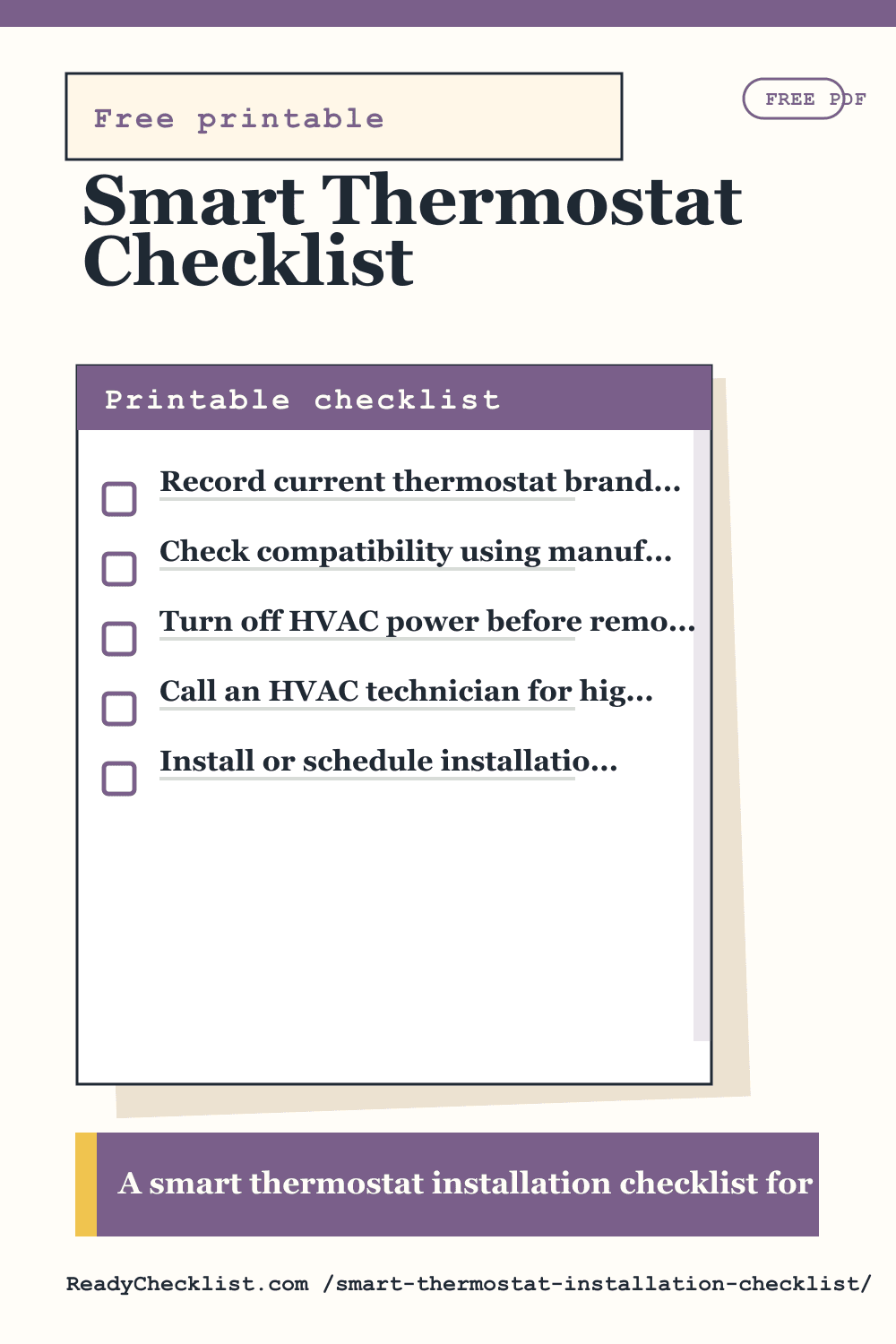 Smart Thermostat Checklist printable checklist template preview