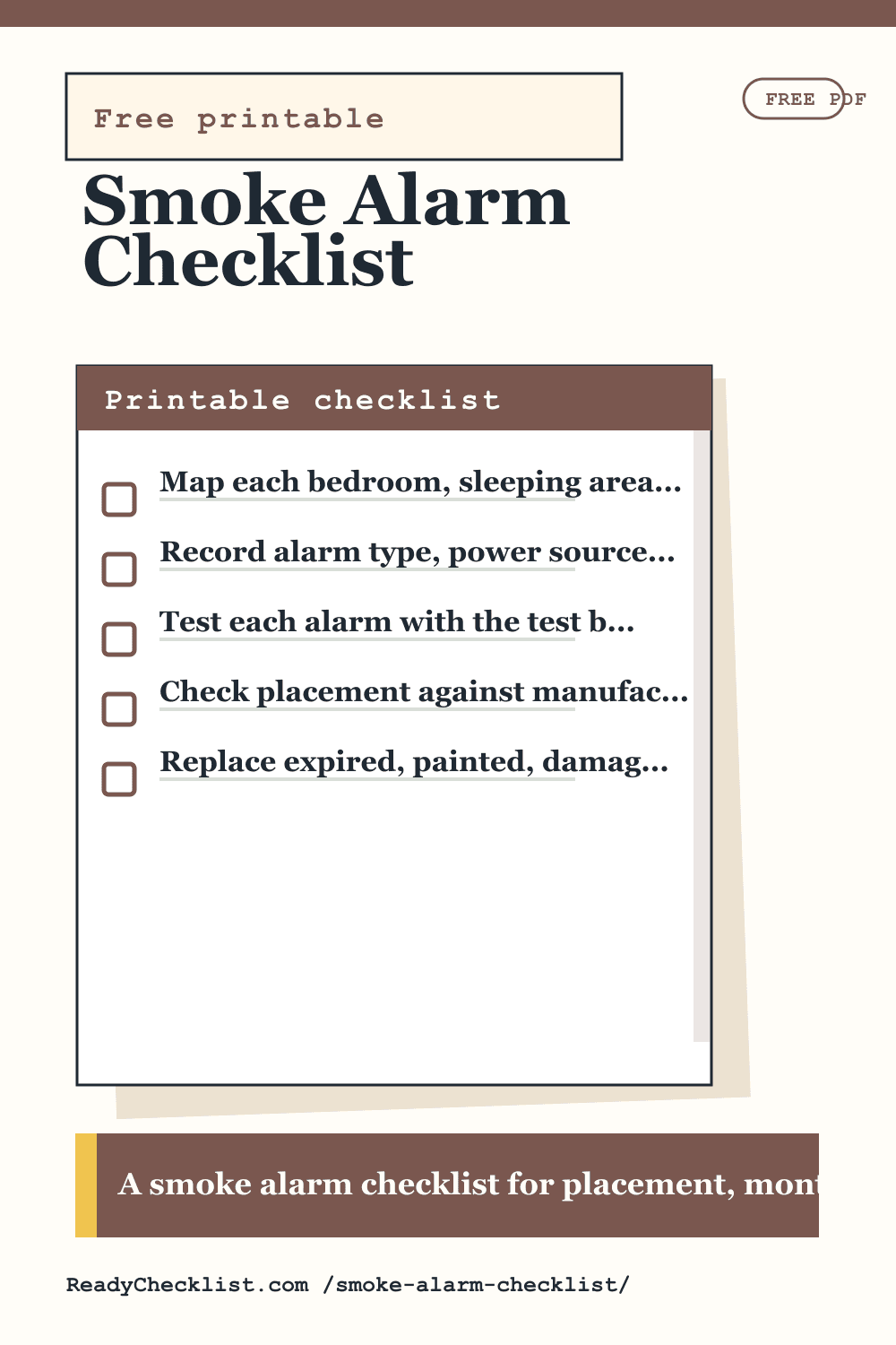 Smoke Alarm Checklist printable checklist template preview