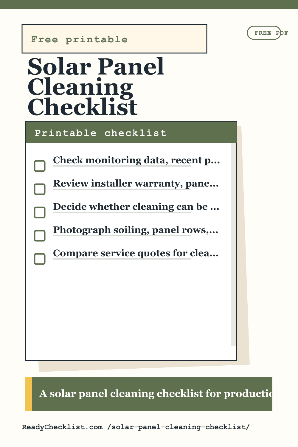 Solar Panel Cleaning Checklist printable checklist template preview