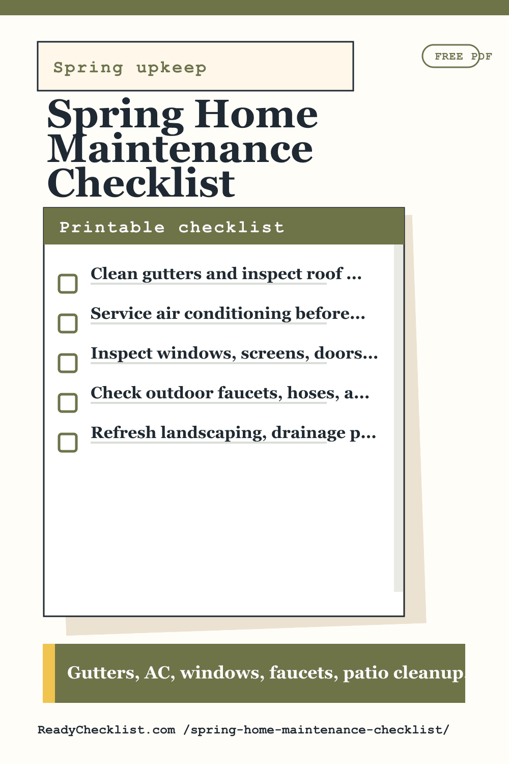 Spring Home Maintenance Checklist printable checklist template preview