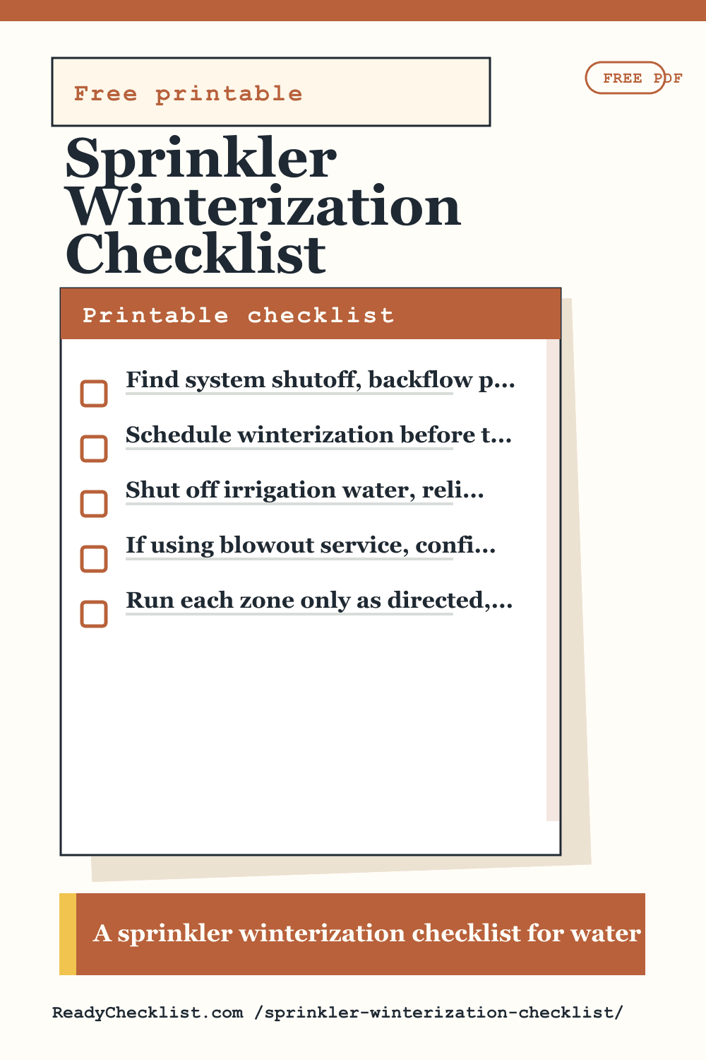 Sprinkler Winterization Checklist printable checklist template preview