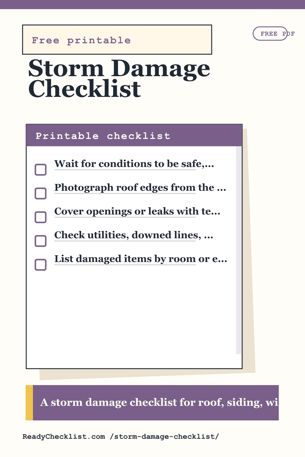 Storm Damage Checklist printable checklist template preview