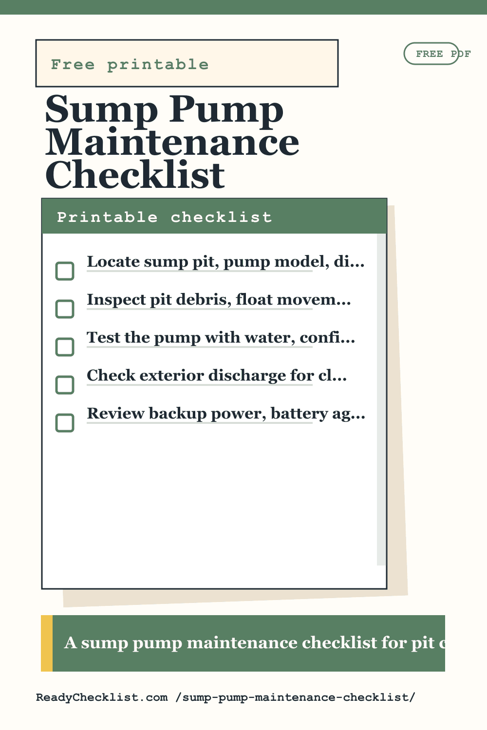 Sump Pump Maintenance Checklist printable checklist template preview