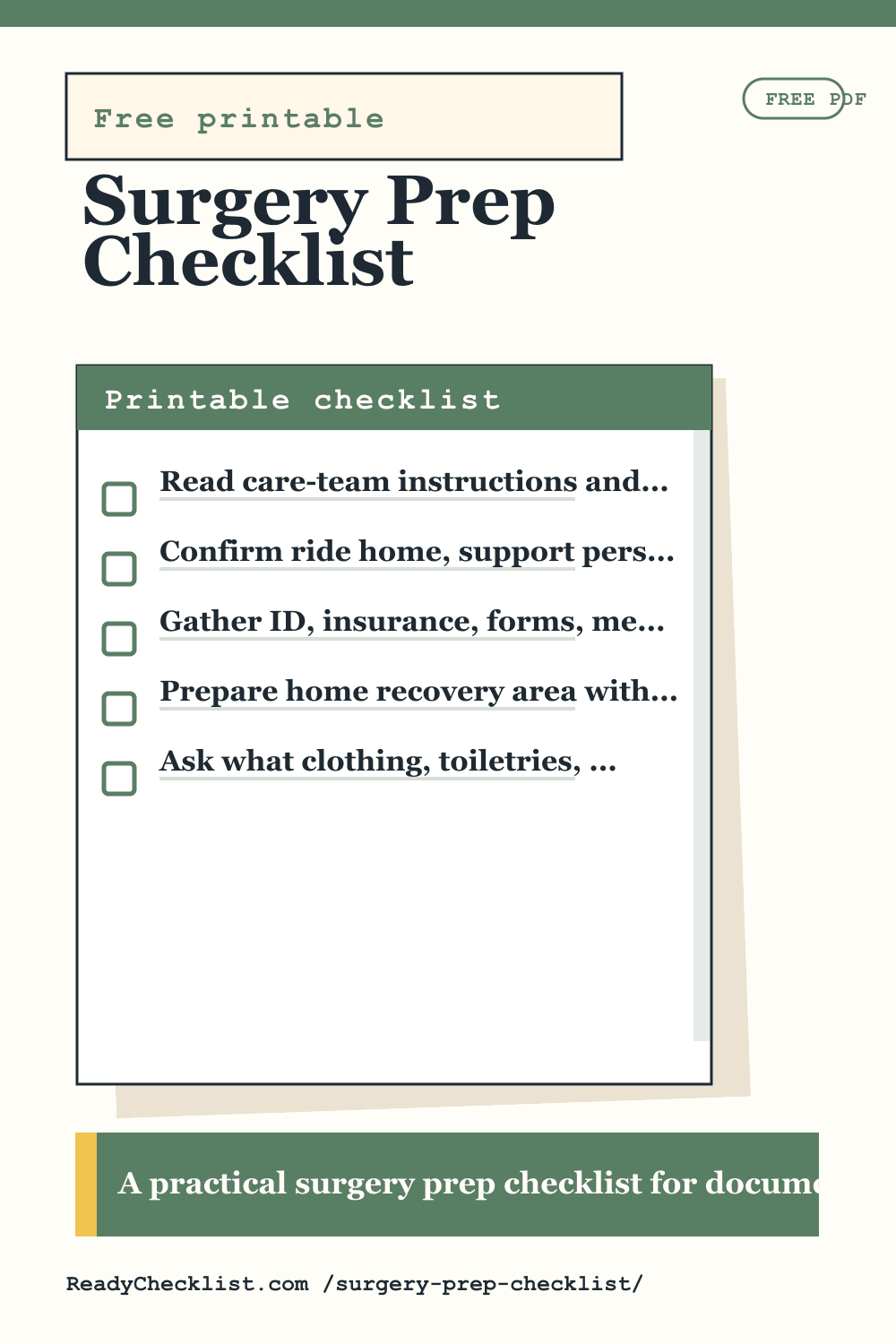 Surgery Prep Checklist printable checklist preview image