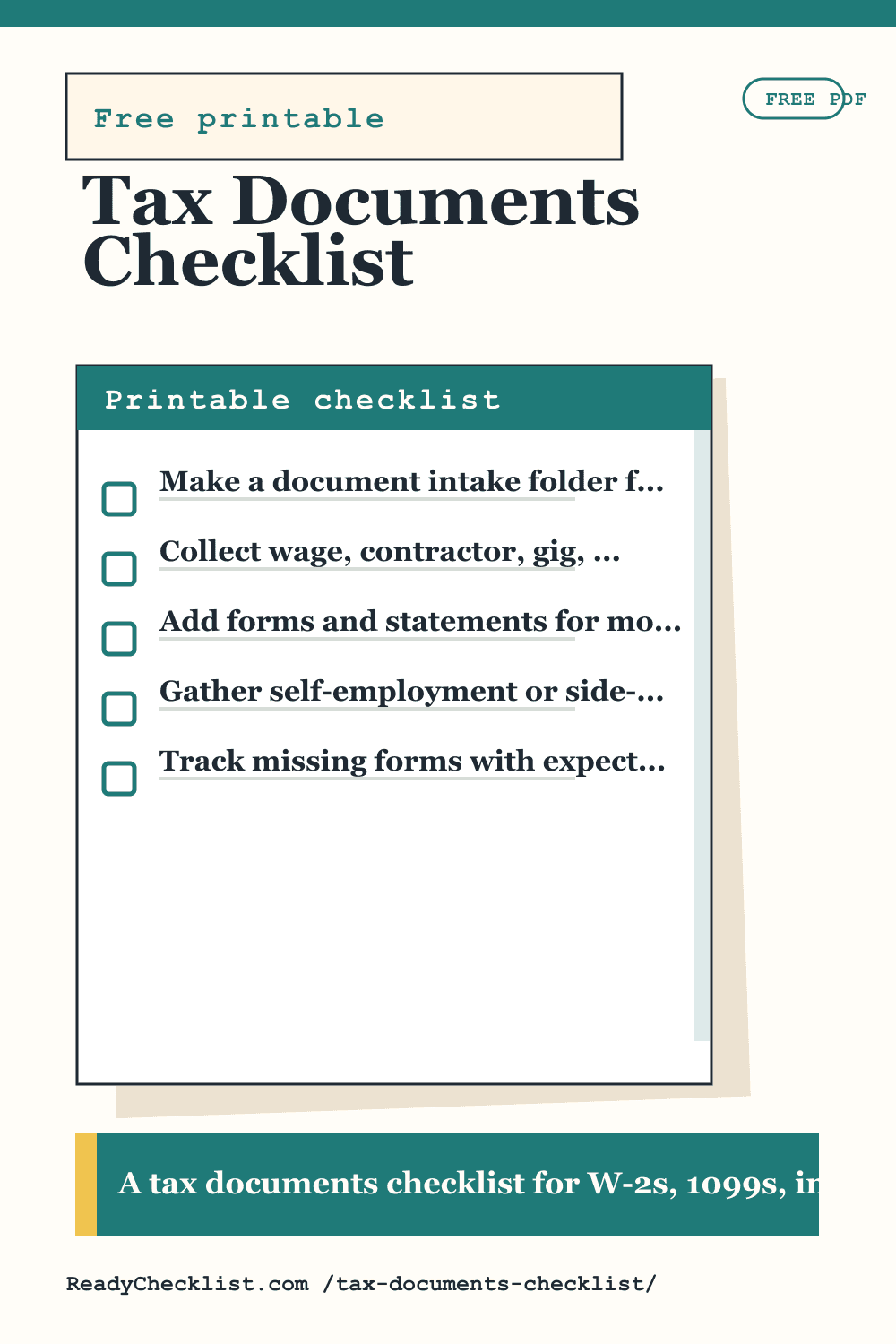 Tax Documents Checklist printable checklist preview image