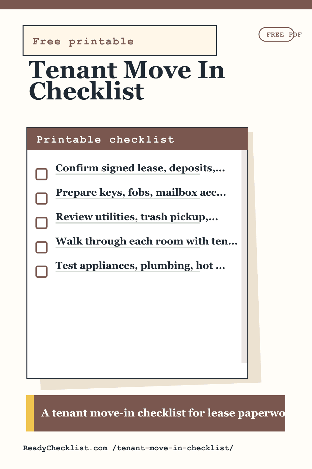 Tenant Move In Checklist printable checklist preview image