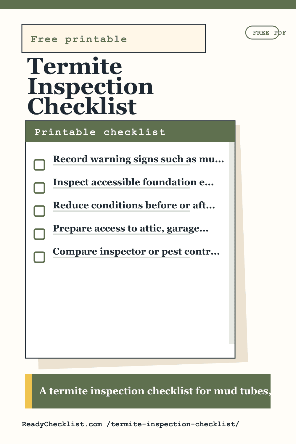 Termite Inspection Checklist printable checklist template preview