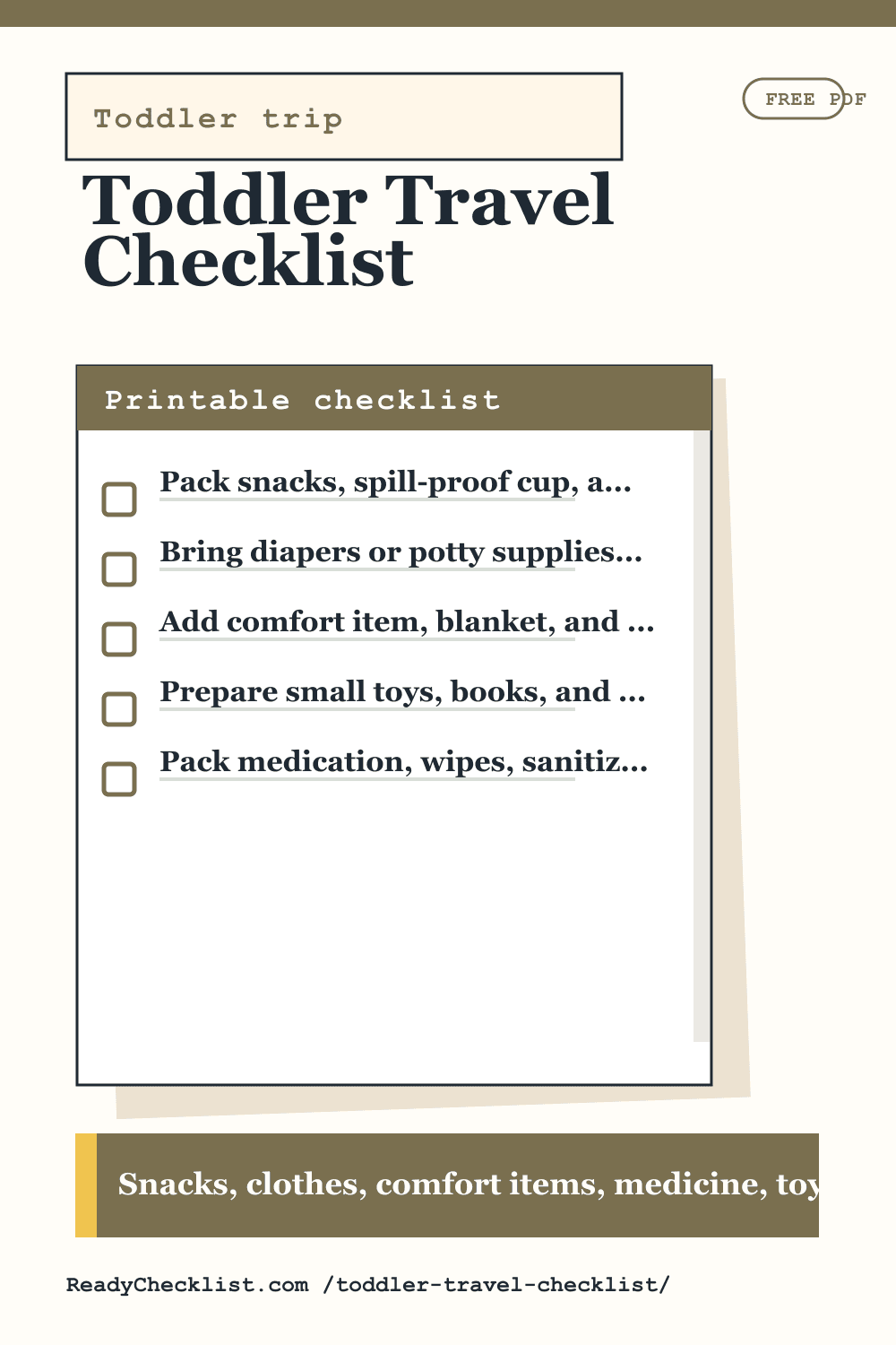 Toddler Travel Checklist printable checklist preview image